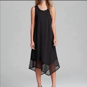 Eileen Fisher Midi Tank Dress Black Stretch Knit Lace Hem Petite Size Medium